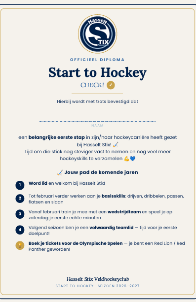 Wat na de gratis Start to Hockeylessen in september?